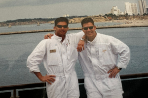 Will and Guy onboard working on M/Y Aviva
